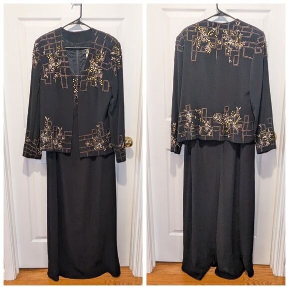 Demetrios Evening Gown Size 22 Black Beaded Dress And Blazer - Picture 1 of 8